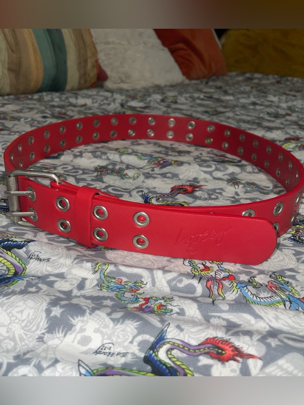 Red Double-Row Grommet Belt for Women - Unbranded
